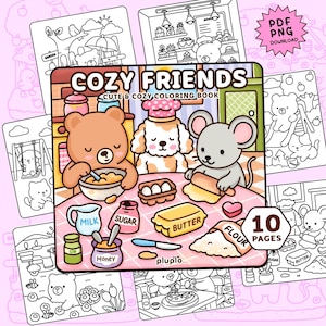 Cosy Friends kleurboek, 10 afdrukbare pagina's (pdf en png)