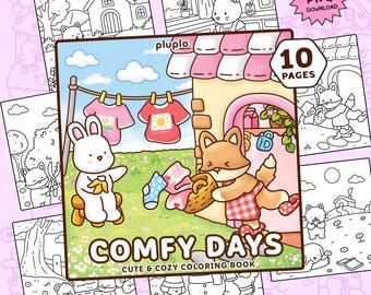 Cozy Animal Coloring Book – 10 Hygge Illustrations (PDF PNG Digital Download)