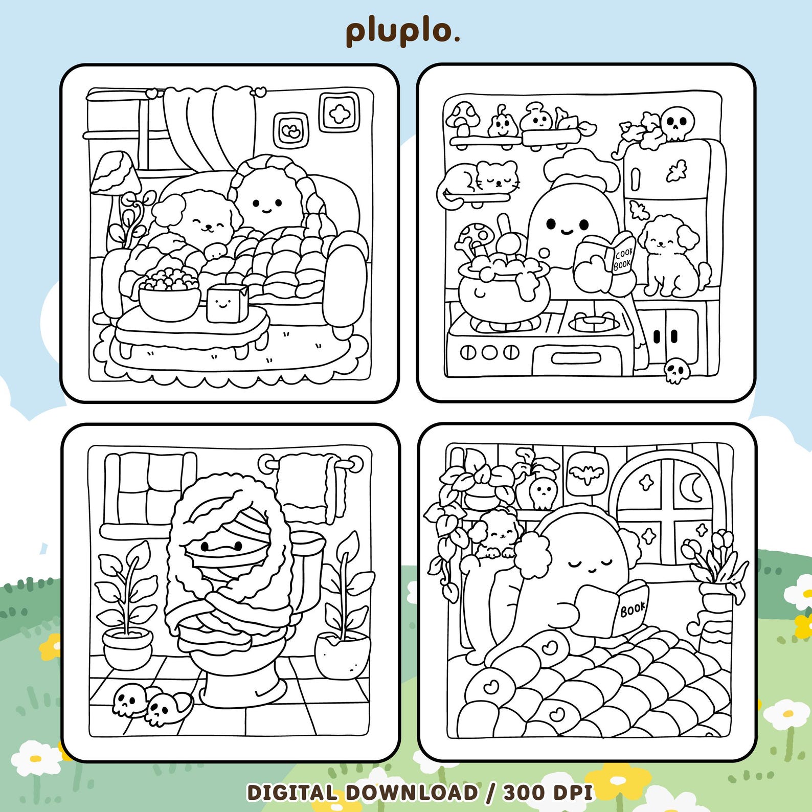 Cozy Spooky Cute Coloring Pages PDF PNG -15 Cozy and Comfy With Little ...
