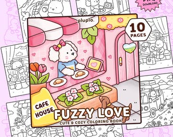 Fuzzy Love Coloring Book PDF PNG - 10 Cute and Comfy Painting Pages, Fun Illustrations with Little Friends, Stress Free Digital Download