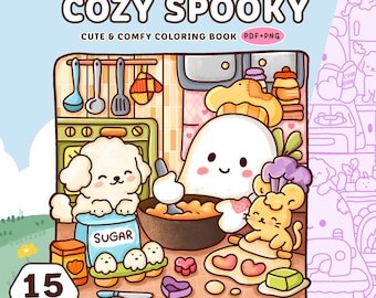 Cozy Spooky Halloween Coloring Book – Ghosts & Friends (PDF/PNG) Digital Download, 15 Pages