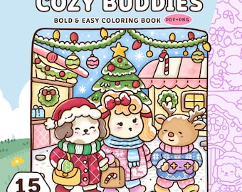 Páginas para colorear de amigos acogedores (PDF PNG) - 15 amigos acogedores y lindos para colorear de Navidad, vacaciones Hygge para niños y adultos, atrevidos y fáciles de descargar digitalmente.