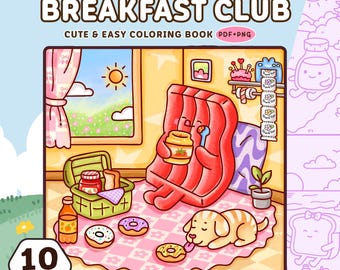 Breakfast Club Coloring Book – Food and Cafe Designs (PDF and PNG Downloadable Pages)