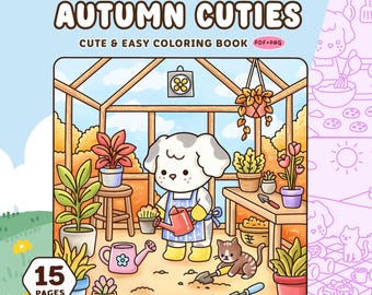 Autumn Cuties Coloring Book PDF PNG - 15 Cute and Cozy Fall Activity Coloring Pages, Cute Animal Friends, Adults & Teens Digital Download