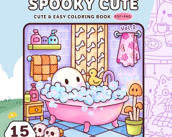 Spooky Cute Vol-2 Coloring Pages PDF PNG - 15 Cozy and Comfy Halloween Coloring Books, Bold & Easy Spooky Relaxing Digital Download