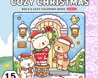 Páginas para colorear navideñas acogedoras en PDF y PNG - 15 lindas y acogedoras páginas para colorear navideñas con temática invernal Hygge, llamativas y fáciles de imprimir. Descarga digital.