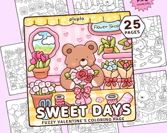 Cute Valentine’s Day Coloring Pages Full of Love, 25 Cozy Love & Comfy Printable PDF PNG, romantic kawaii coloring Instant Digital Download