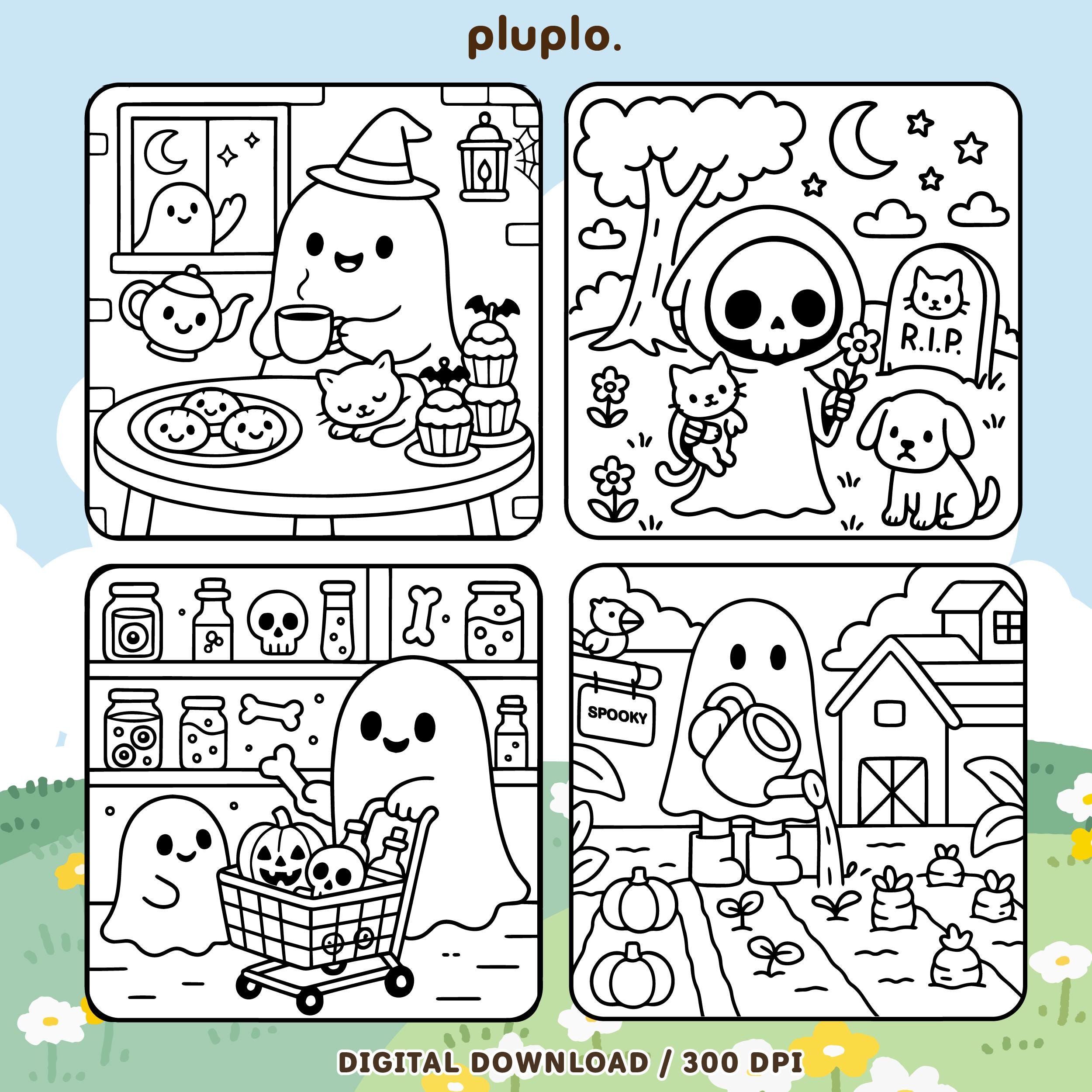 Spooky Cute Vol-2 Coloring Pages PDF PNG - 15 Cozy and Comfy Halloween ...