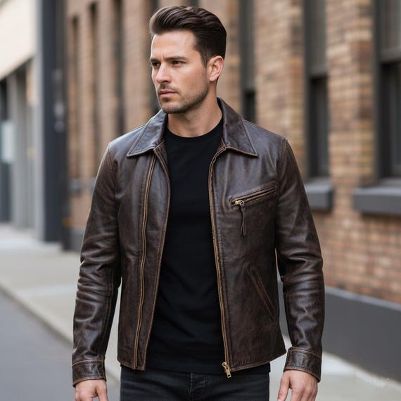 Motorcycle Jacket Goat Leather Jacket Mens Vintage Distressed