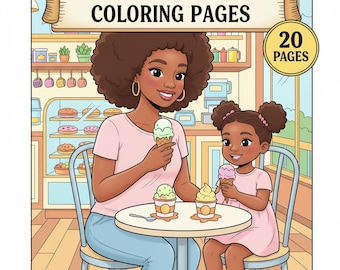 Dibujos para colorear de una acogedora familia con mujeres negras / Actividades imprimibles para fortalecer los lazos familiares (descarga digital)