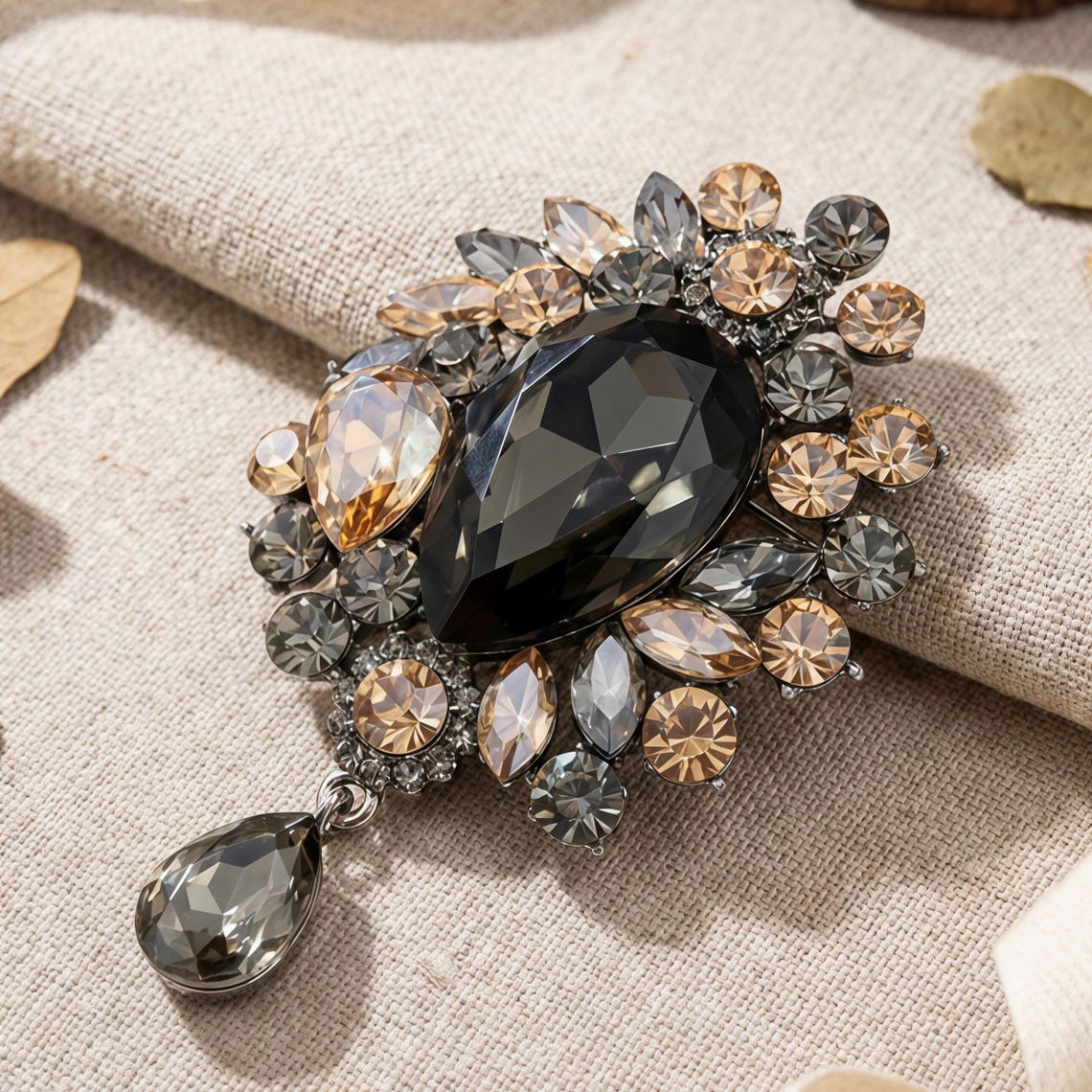 Vintage Crystal Brooch, Set With Large Rhinestones, Baroque Teardrop ...