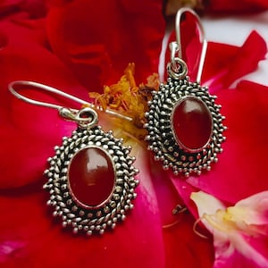 Bohemian Carnelian Dangle Earrings – Handmade Sterling Silver Vintage Style Jewelry