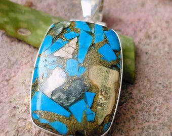 MexicanJewelry Marquetry Turquoise ペンダント VINTAGE MEXICAN SILVER & Turquoise Inlay Pendant/Pin – Love Street