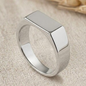 925 Sterling Silver Rectangle Signet Ring, Minimalist Geometric Jewelry