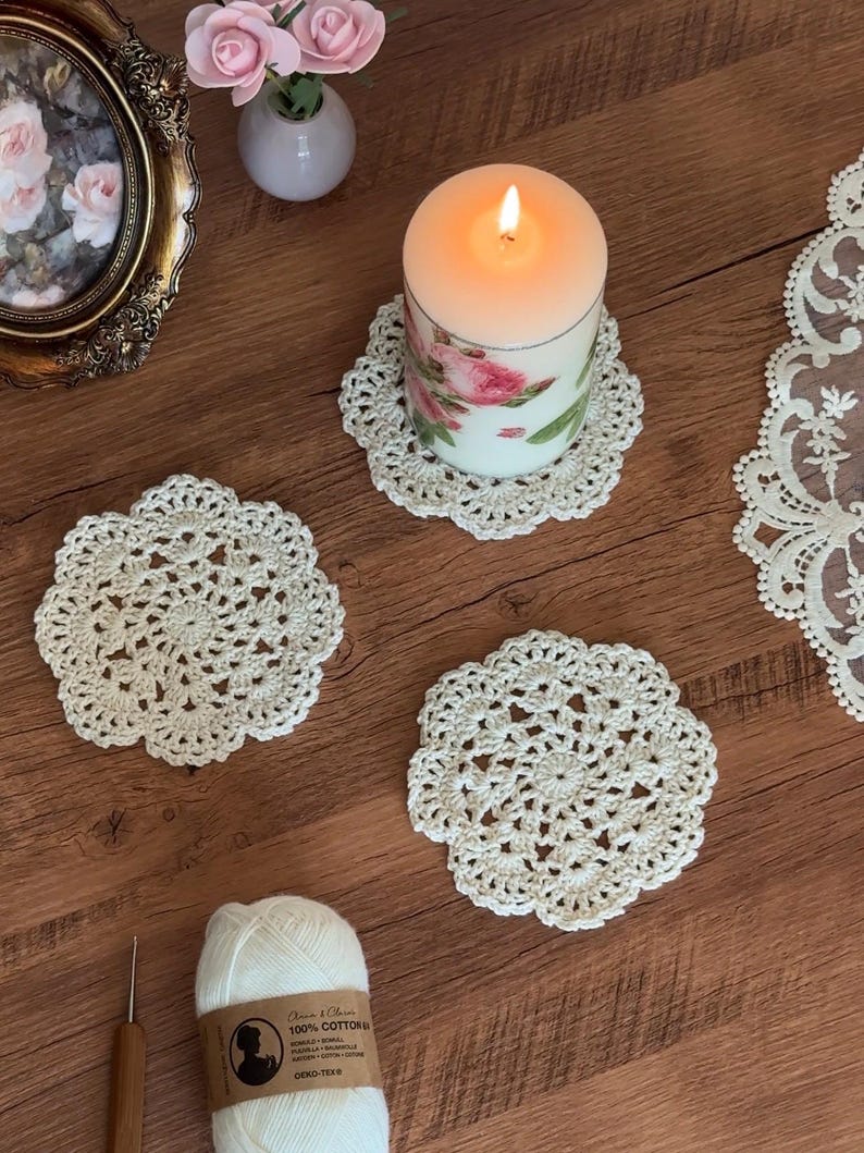 Lace Crochet Coaster Pattern | Vintage Tea Doily Mug Rug (PDF Download) image 3