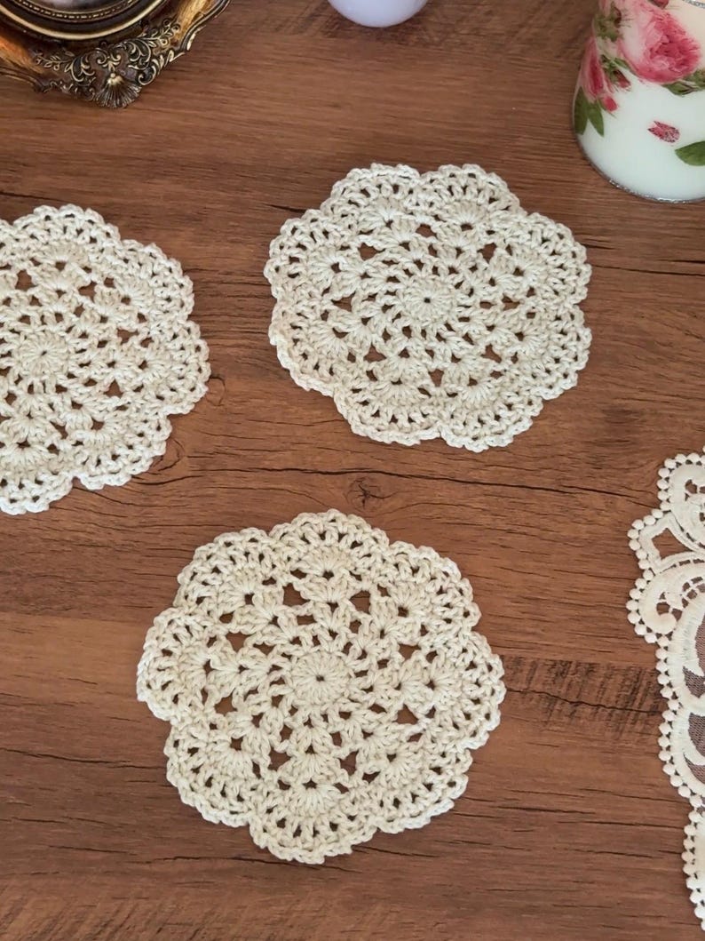 Lace Crochet Coaster Pattern | Vintage Tea Doily Mug Rug (PDF Download) image 6