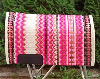 Pink Woolen Saddle Blanket Saddle Pad Ranch Pad Yucca Pad Show Pad Horse Riding Pad Wool Pad Newzealand Wool Pad Countoured Pad Saddlery