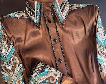 Best Selling RustTaffeta Shirt Western Custom Rodeo Queen, Showmanship, Horsemanship , Western Pleasure Show Shirt & Women Jacket.