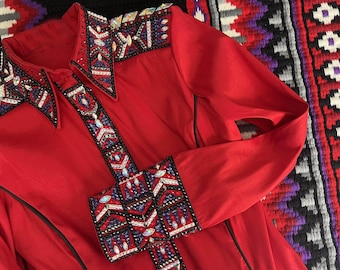 Bestverkopende rode taft shirt western custom rodeo queen, showmanship, horsemanship, western Pleasure showshirt en railjack voor dames.