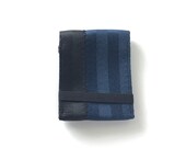 Minimalist credit card wallet with elastic made of black and dark blue seatbelt webbing - vegan gift idea
