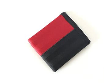 Eco friendly seatbelt wallet in red and black