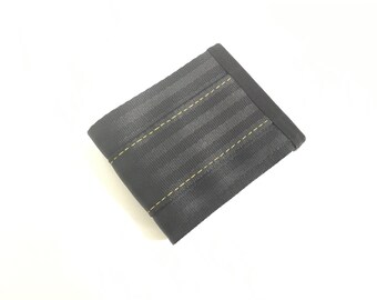 Black Vegan Wallet with Yellow Stitching - Vegan Billfold - Seatbelt Wallet