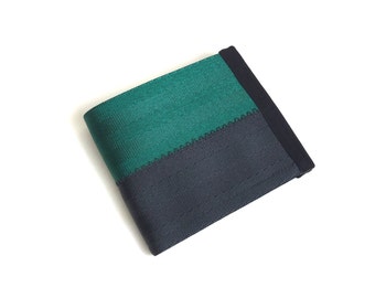 Eco friendly seatbelt wallet in emerald green and black