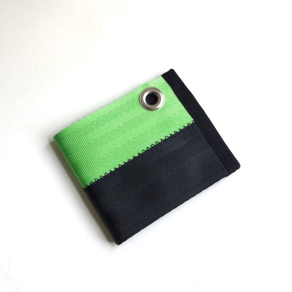 Vegan Chain Wallet with Grommet - Black and Lime Green Velcro Wallet