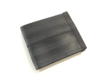 Vegan wallet in black seat belt webbing