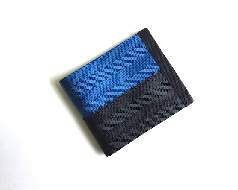 Vegan Wallet in Black and Blue Seatbelt Wallet image 1