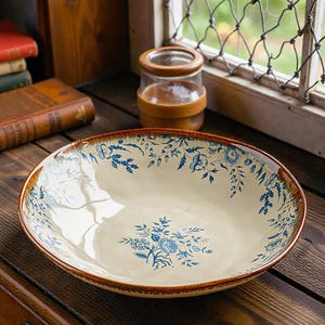 Set De Vaisselle En Céramique Bleue Vintage - 12 Pièces (assiettes, Bols, Soupière) - Fait Main Et Lavable Au Lave-vaisselle