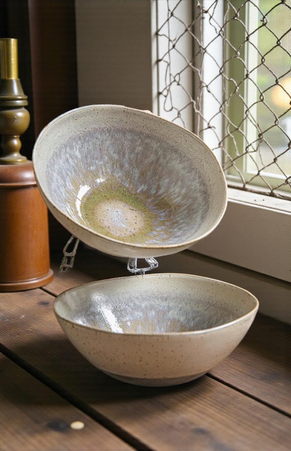 Wabi Sabi Irregular Ceramic Salad Bowl, Handcrafted Speckled Pasta Bowl, Minimalist 7.5" Artisan Ramen Bowl, Zen Aesthetic Dinnerware Gift