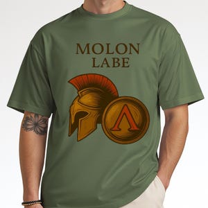Molon Labe Spartanischer Helm T-Shirt | Antikes griechisches Krieger-Shirt | Spartanischer Schild Lambda T-Shirt | Griechisches Geschichts-Shirt