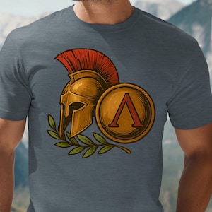 Spartan Helmet Shirt, Ancient Greek Warrior Tee, Spartan Shield T Shirt, Greek History Art Tee, Warrior Spirit Shirt