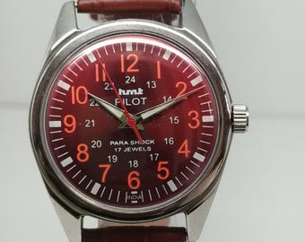 Vintage HMT Pilot Watch: Red Dial, 17 Jewels, Hand-Wound