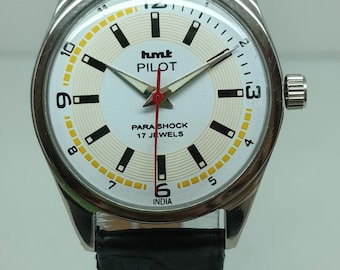 Vintage HMT Pilot Manual Hand Winding Watch – White Dial | 17 Jewels | Para Shock