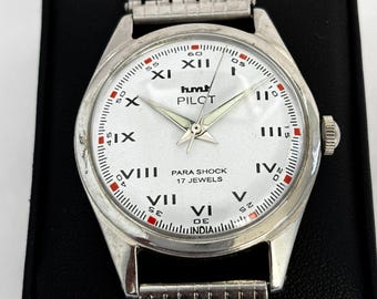 Vintage HMT Pilot Mechanical Watch: White Roman Dial, Steel Bracelet
