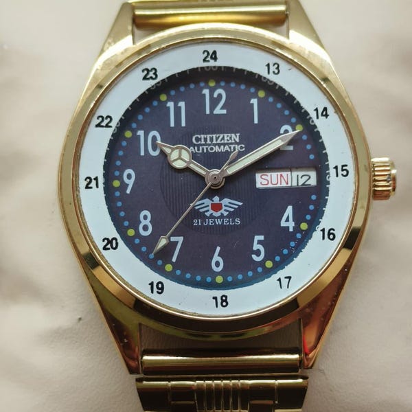 automatisch Uhr: Blaues Ziffernblatt, vergoldet, 21 Jewels