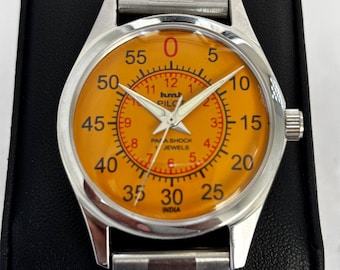 Vintage HMT Pilot Mechanical 17 Jewels Men’s Watch Yellow Dial Stainless Steel Bracelet