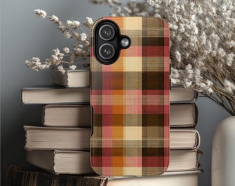 Custodia per telefono a quadri Gingham, colori caldi, antiurto