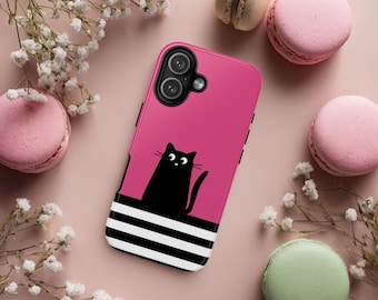 Pink Cute Black Cat Phone Case Cat Lover Gift Case iPhone Samsung Google Pixel