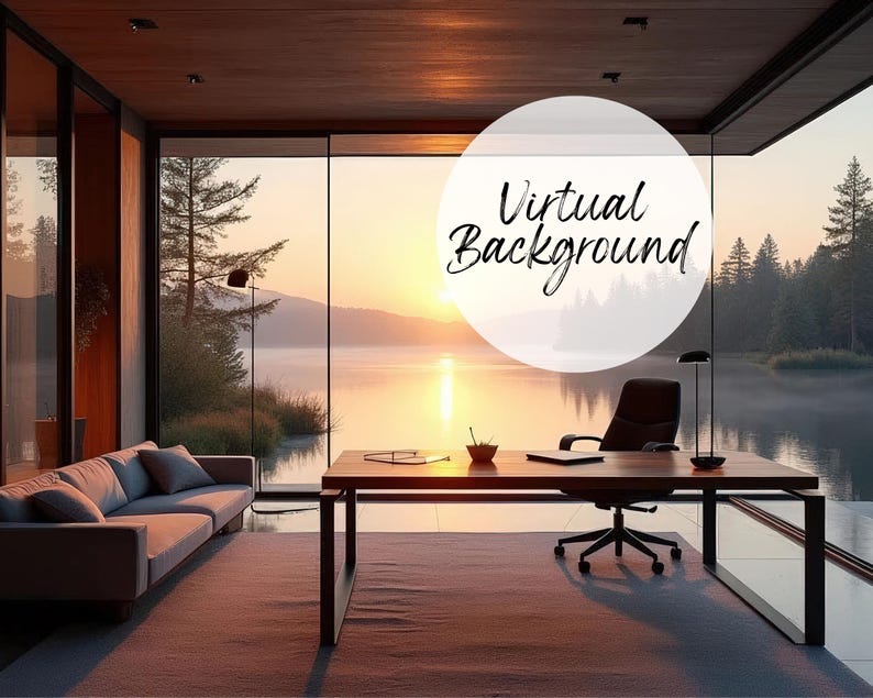 Remote Backdrop Virtual Background for Zoom Teams Modern Lake View Office ...