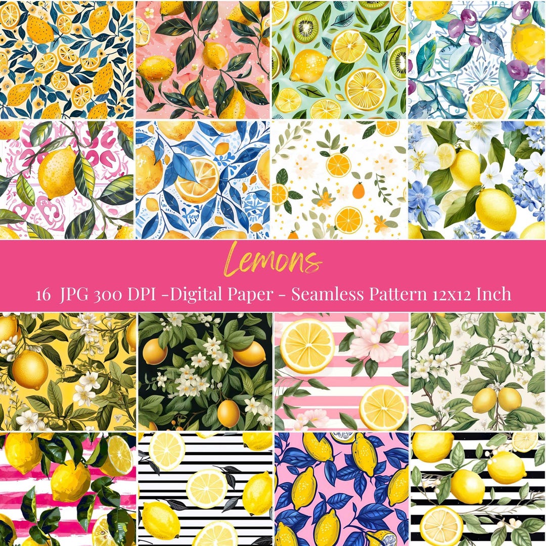 Lemon Digital Seamless Pattern Paper Pack - Etsy