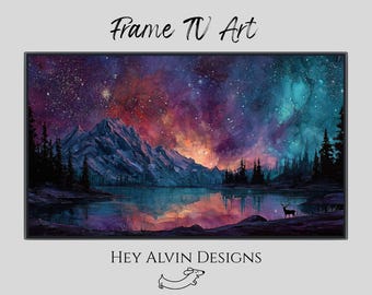 Watercolor Galaxy Mountain Landscape Frame TV Art (Digital Download)