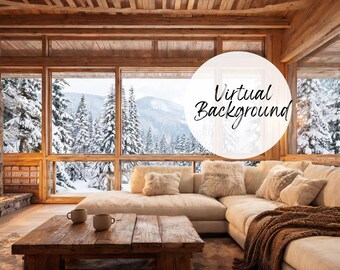 Winter Zoom Background, Cozy Winter Chalet Virtual Background, Rustic Cabin Fireplace, Holiday Teams Background, Digital Download