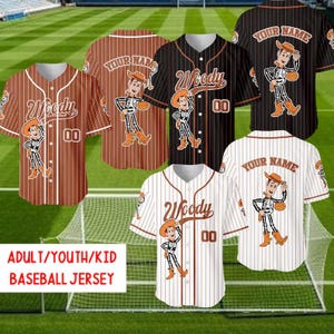 Custom Woody Skeleton Baseball Jersey, Halloween Toy Story Jersey, Personalized Family Disney Shirt, Spooky Cowboy Custom Team Shirt