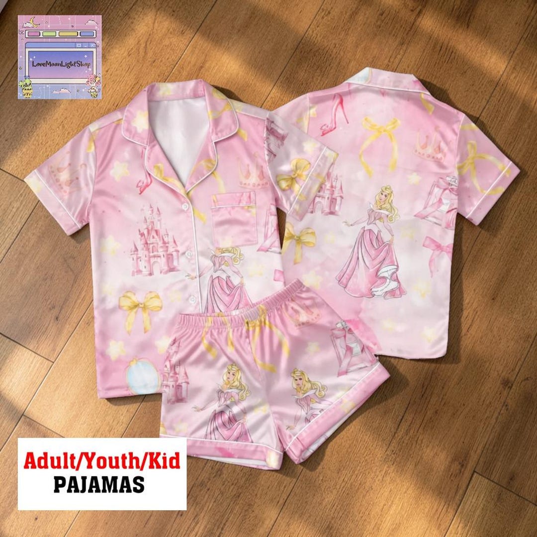 Sleeping Beauty Pajamas, Princess Aurora Pink Satin Sleepwear, Coquette ...