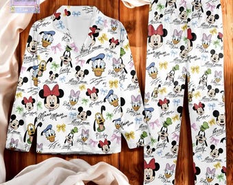 Disney Mickey And Friends Pajama Set, Mickey Minnie Bow Coquette Gift Sleepwear, Signature Christmas Cozy Pajamas
