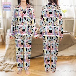 Mickey Friends Coquette Pajama Set, Minnie Bow Sleepwear For Women With Pluto Daisy And Donald