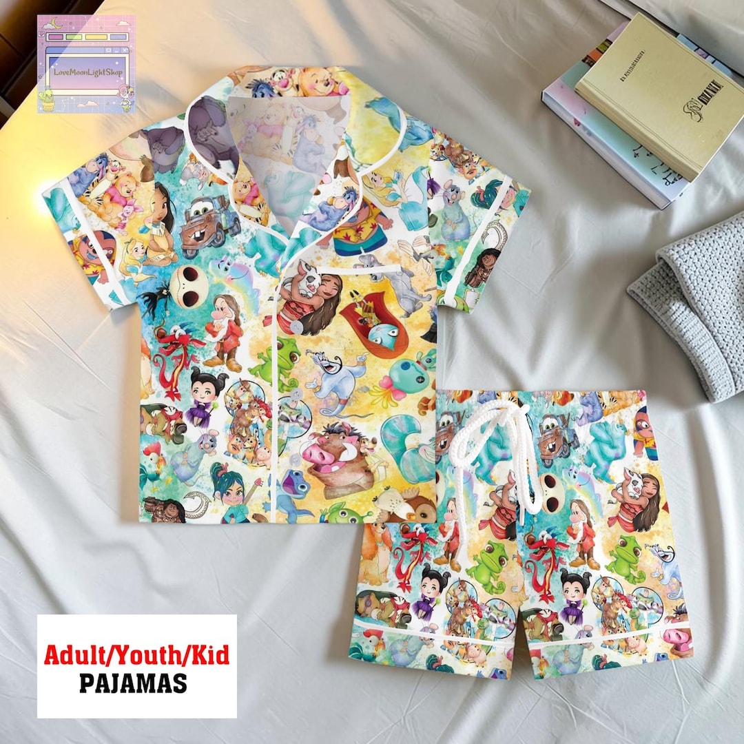 Character Student Pyjamas Disney Characters Pajamas Set, Cartoon Mashup Pjs, Magic Kingdom ...
